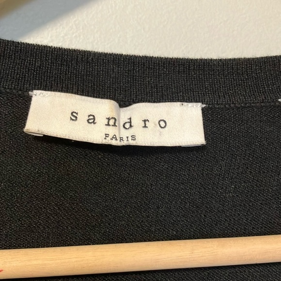 Sandro Silk Cotton cashmere blend Black pleated back open cardigan - Picture 3 of 7